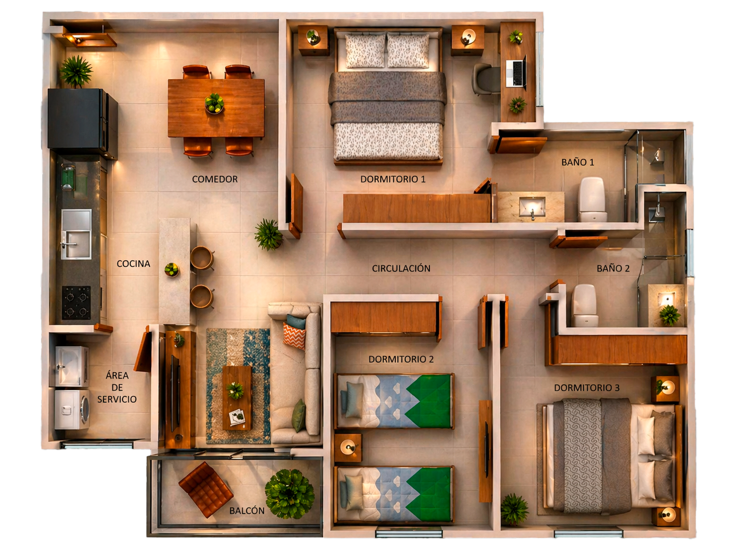 Plano 3 Dormitorios